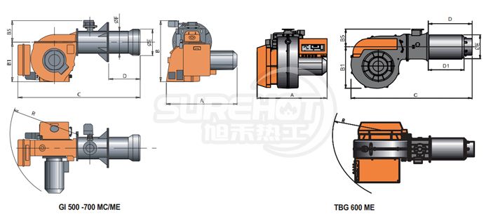 百得GI350 DSPGN燃燒器外型尺寸圖