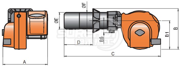 百得TBG210 ME燃燒器外型尺寸圖